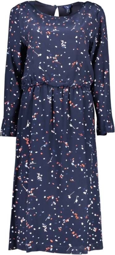 Gant Blauwe Viscose Jurk met Lange Mouwen Blauw Dames