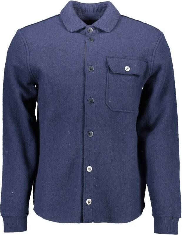 Gant Blauwe Wollen Cardigan met Lange Mouwen en Logo Blauw Heren