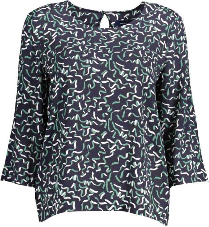 Gant Blauwe Viscose Shirt Wijde Halslijn 3 4 Mouwen Multicolor Dames