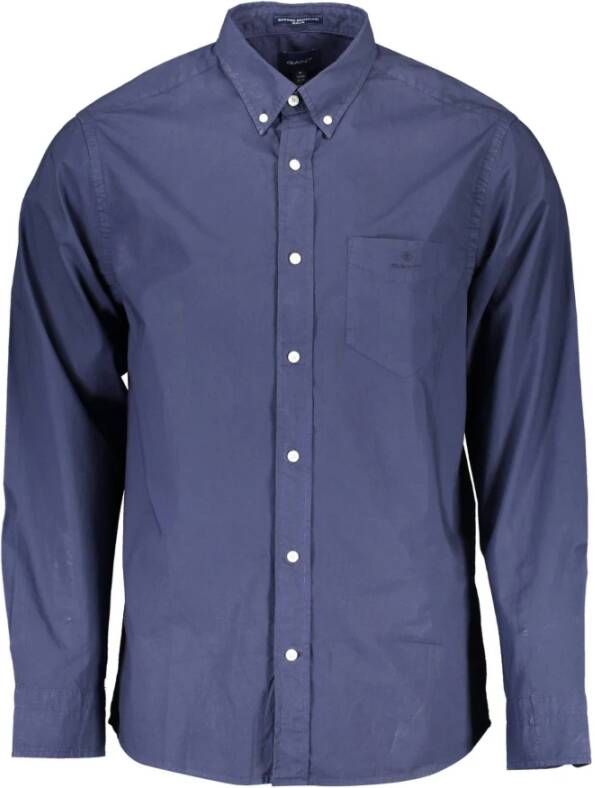 Gant Blauw Katoenen Overhemd Regular Fit Korte Mouwen Blauw Heren