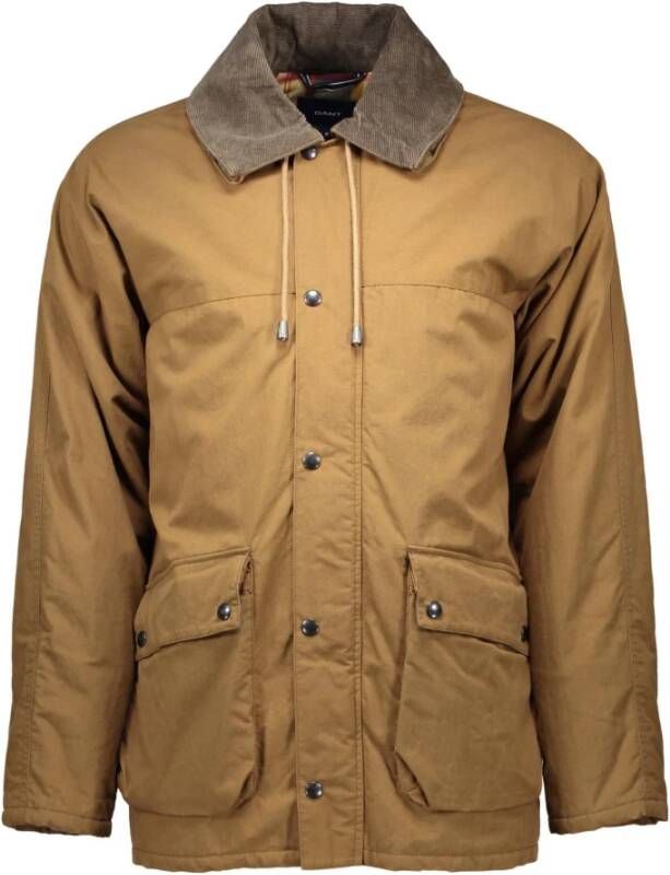 Gant Bruine Katoenen Jas met Lange Mouwen en Rits Brown Heren