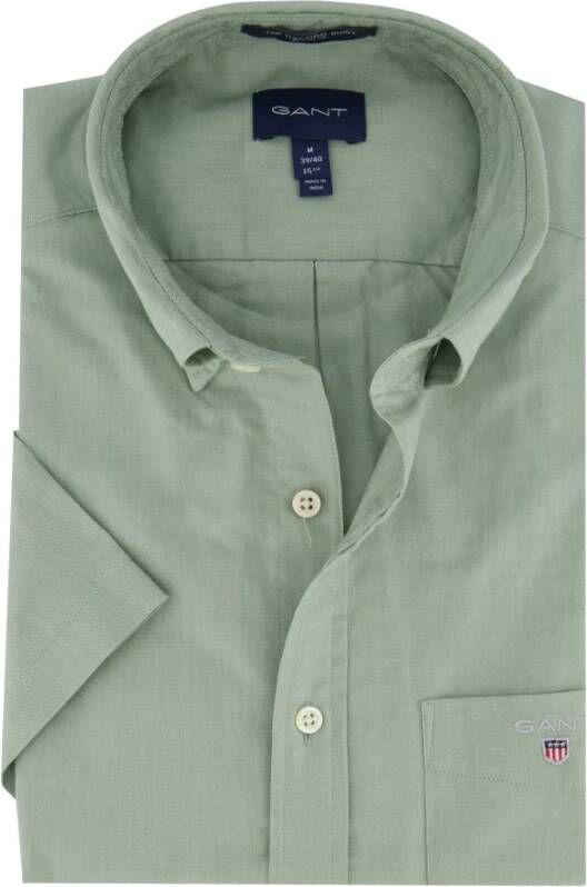 Gant casual overhemd korte mouw normale fit groen effen 100% katoen