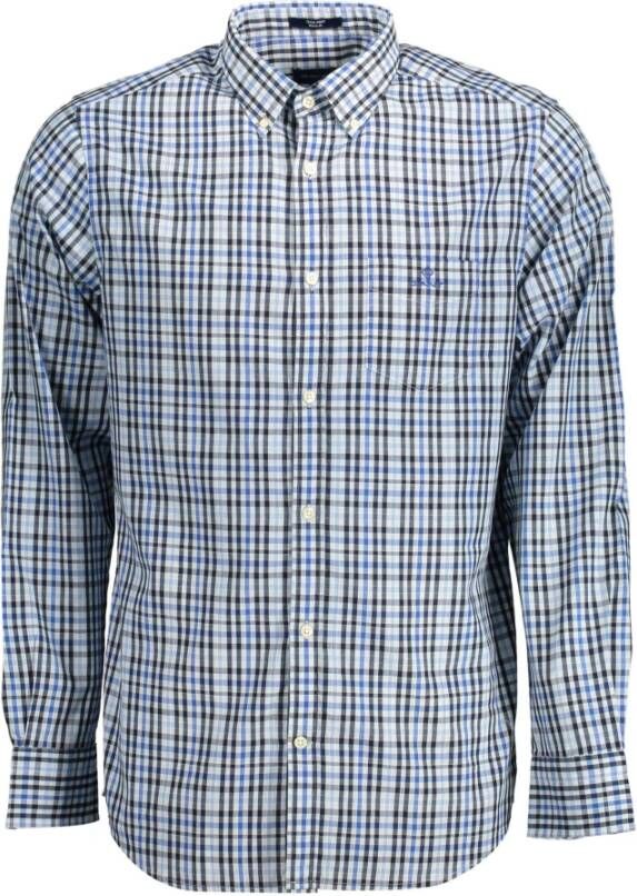 Gant Lichtblauw Katoenen Overhemd met Contrasterende Details Blauw Heren