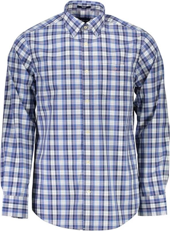 Gant Blauw Katoenen Overhemd met Italiaanse Kraag Blauw Heren