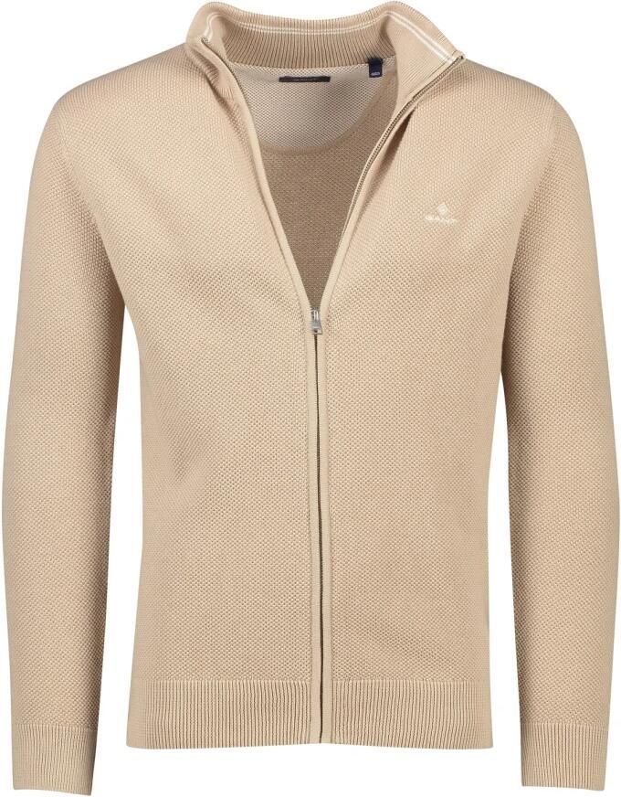 Gant vest opstaande kraag beige rits effen katoen met logo - Foto 5
