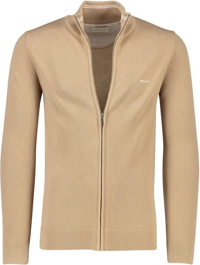 Gant Vest COTTON PIQUE ZIP CARDIGAN met logoborduursel op borsthoogte - Foto 6