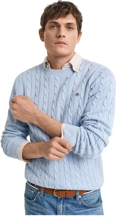 Gant Cable Knit Crew Neck Sweater Blue Heren - Foto 4