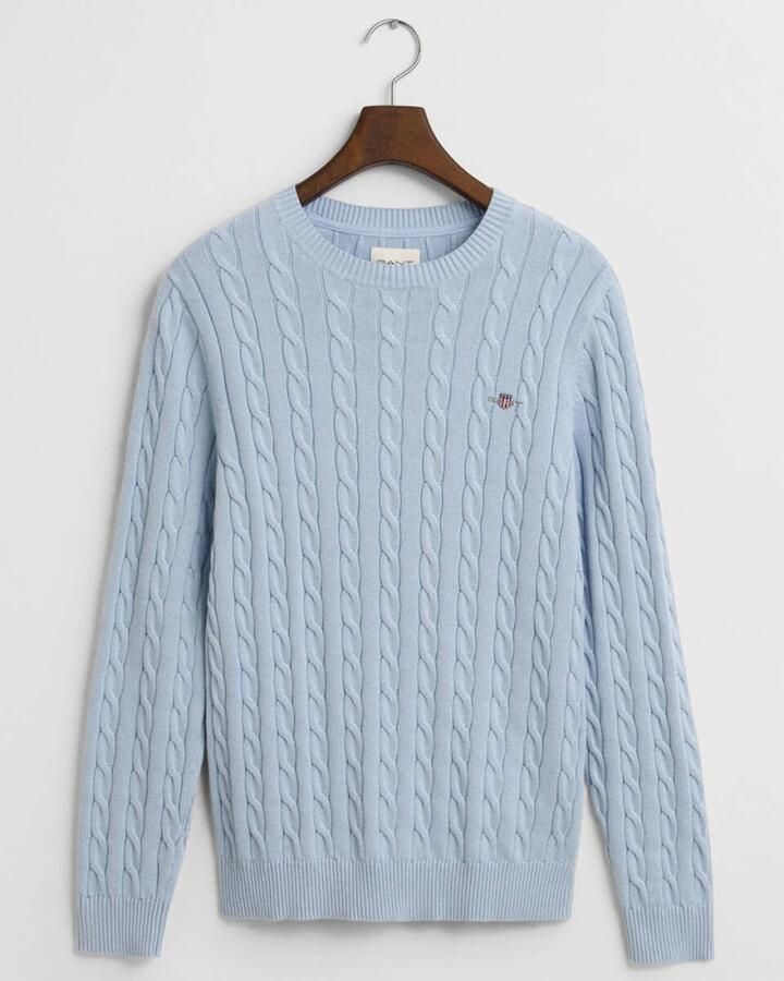 Gant Cable Knit Crew Neck Sweater Blue Heren