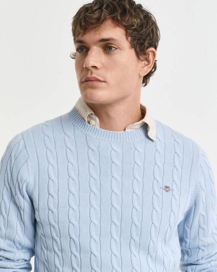 Gant Cable Knit Crew Neck Sweater Blue Heren - Foto 2