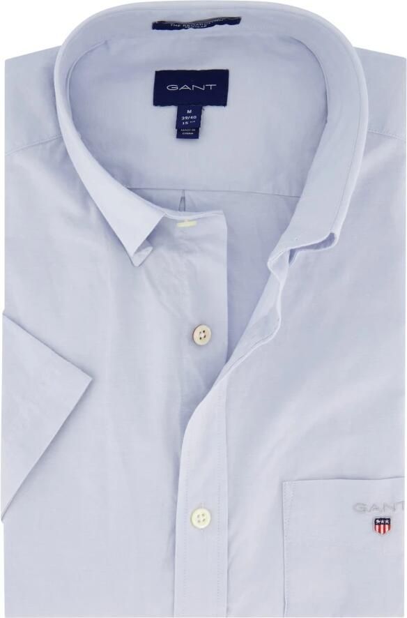 Gant casual overhemd korte mouw wijde fit lichtblauw effen katoen - Foto 5