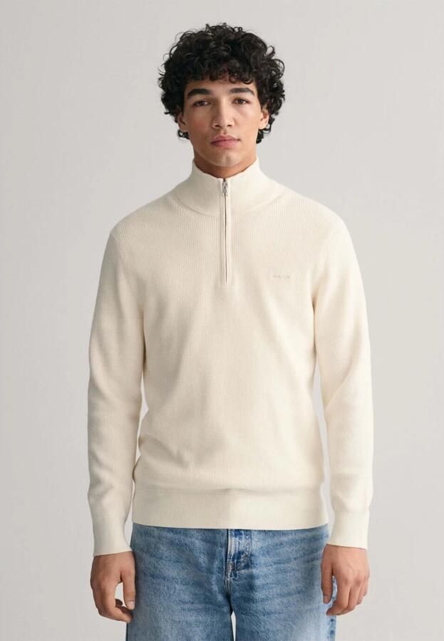 Gant Ecru Trui met Merinowol Mix White Heren