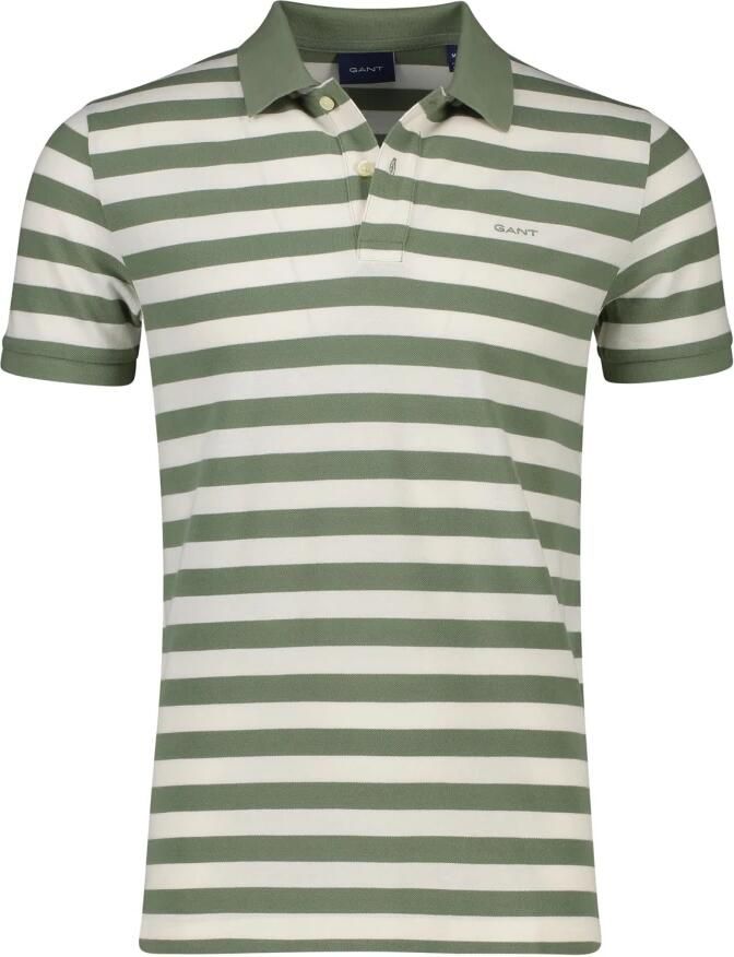 Gant Groene Multi Streep Korte Mouw Piqué T-Shirt Polo Green Heren