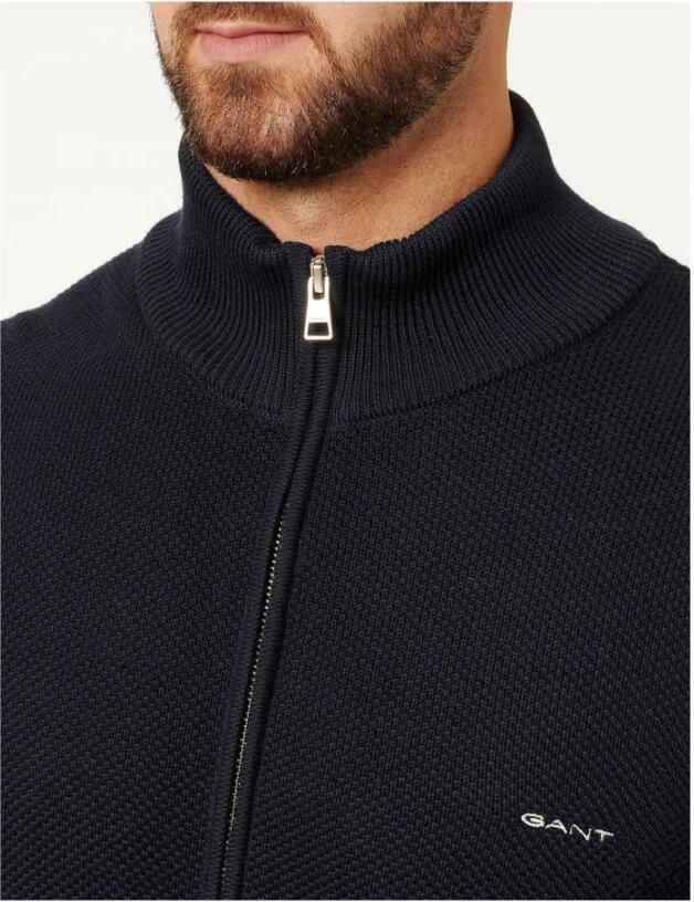 Gant Vest COTTON PIQUE ZIP CARDIGAN met logoborduursel op borsthoogte - Foto 3