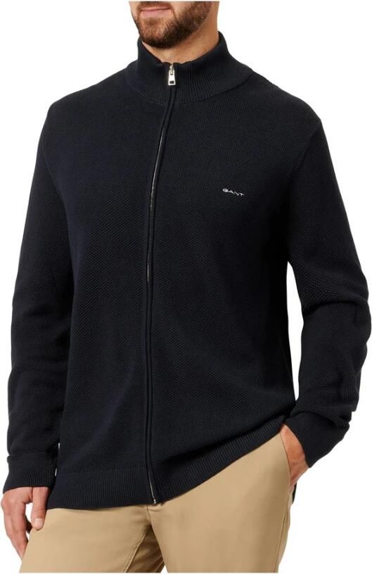 Gant Vest COTTON PIQUE ZIP CARDIGAN met logoborduursel op borsthoogte - Foto 2
