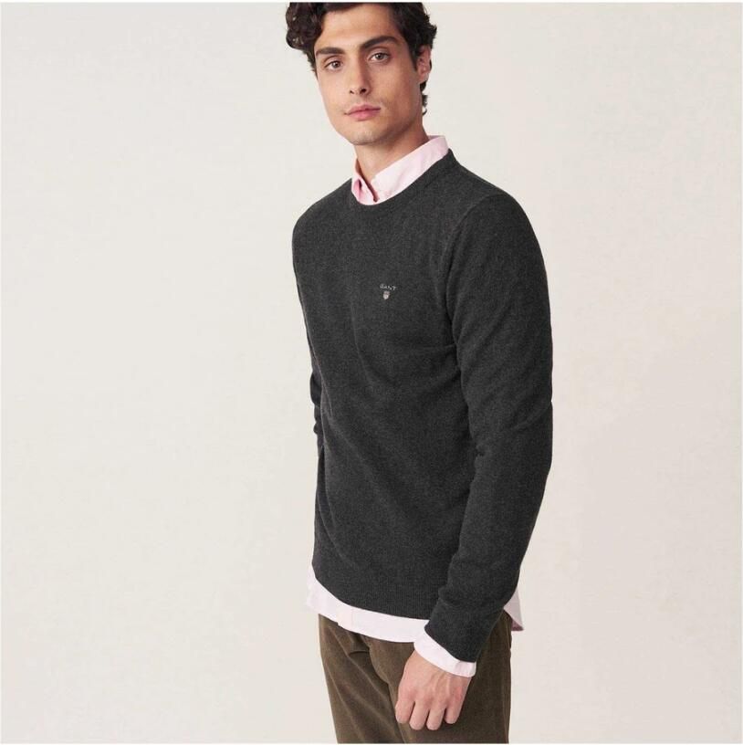 Gant Lambswool Crew Neck Sweaters Black Heren