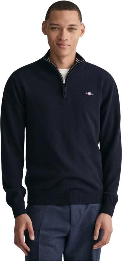 Gant Marine Half-Zip Lamswollen Trui Blue Heren