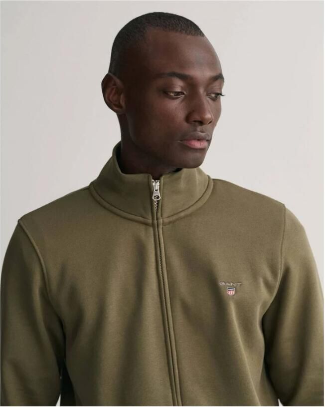 Gant Groene effen vest met opstaande kraag Green Heren