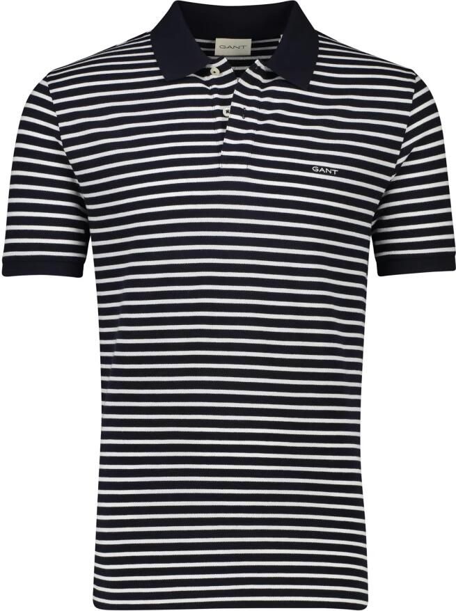 Gant Zwart Gestreept Polo Shirt Korte Mouw Black Heren - Foto 4