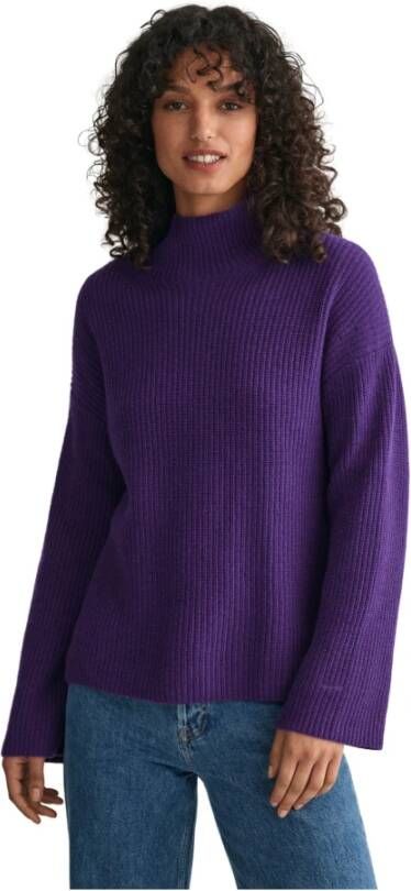 Gant Geribbelde wollen trui met opstaande kraag Purple Dames