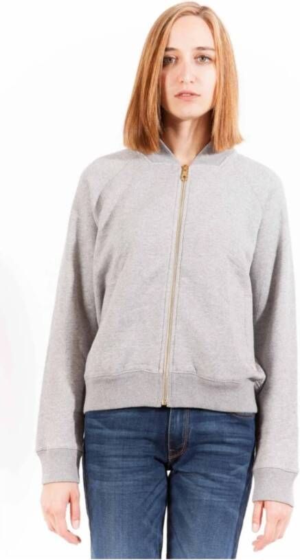 Gant Grijze Katoenen Trui Lange Mouwen Rits 2 Zakken Logo Gray Dames