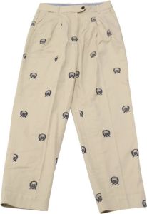 Gant High-Waisted Crest Embroidery Pleated Chinos In Print Beige Dames