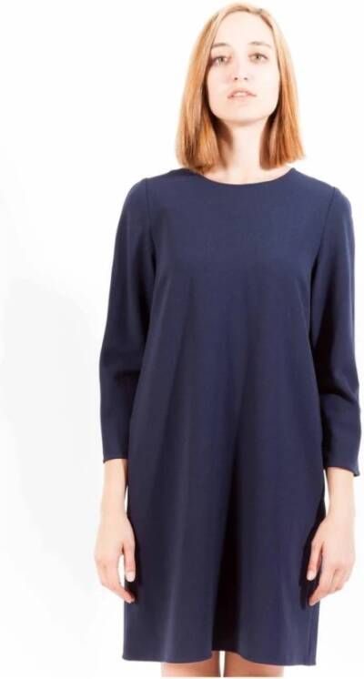 Gant Blauwe Polyester Jurk Korte Mouwen Ronde Hals Blauw Dames