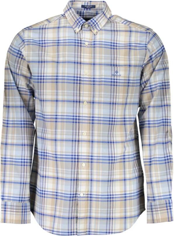 Gant Lichtblauw Katoenen Overhemd Regular Fit Korte Mouwen Multicolor Heren