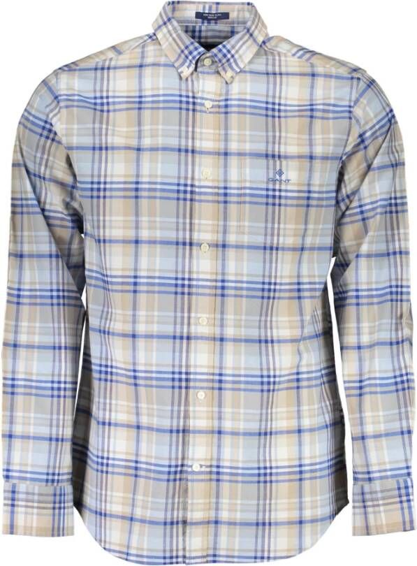 Gant Lichtblauw Katoenen Overhemd Regular Fit Korte Mouwen Multicolor Heren