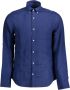 Gant Blauwe Linnen Slim Fit Overhemd met Borduursel Blue - Thumbnail 1