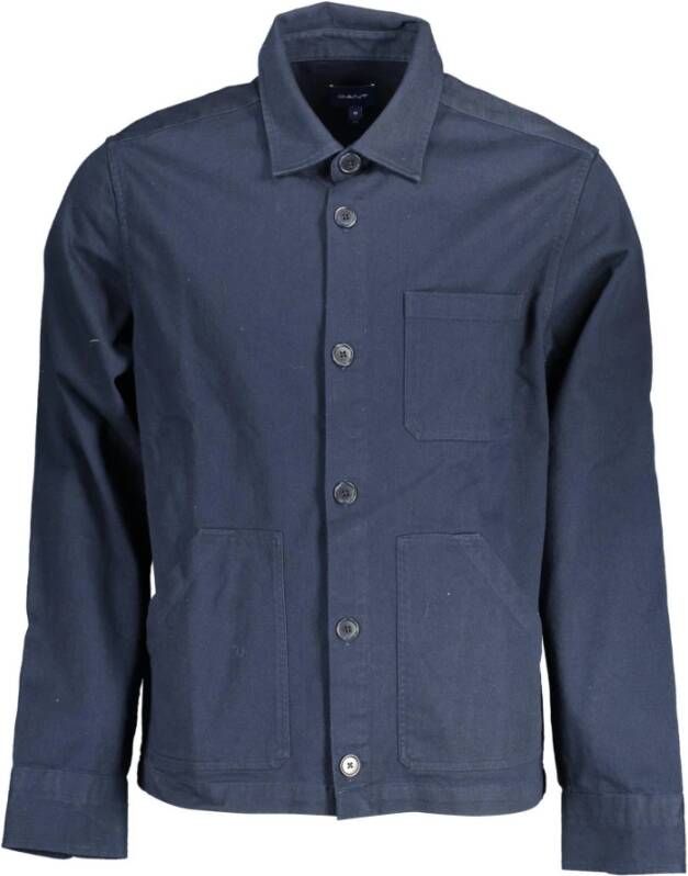 Gant Blauw Katoenen Overhemd met Zakken en Logo Blauw Heren