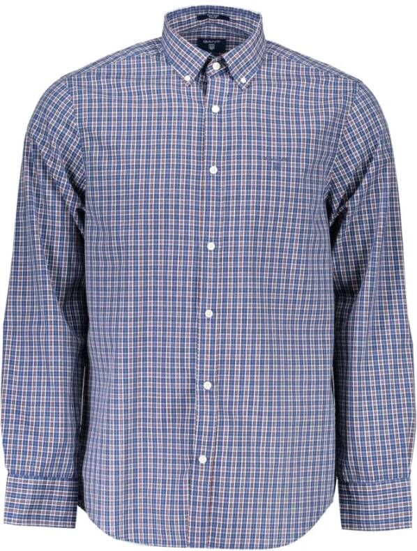Gant Paarse Katoenen Overhemd Regular Lange Mouwen Button Down Kraag Purple Heren
