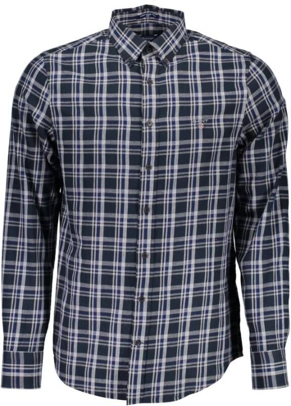 Gant Slim Blauw Katoenen Overhemd met Italiaanse Kraag Blauw Heren