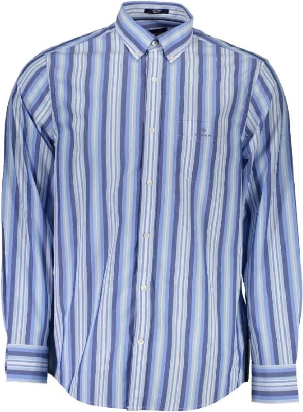 Gant Lichtblauw Katoenen Overhemd Regular Fit Multicolor Heren
