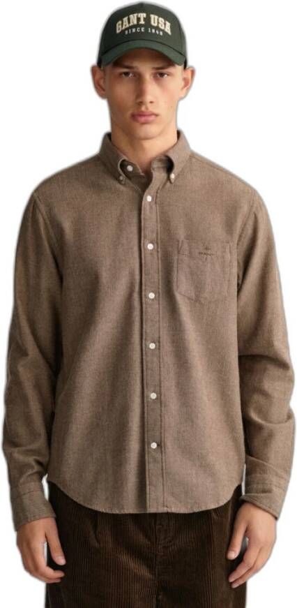 Gant Herringbone Regular Fit Overhemd Brown Heren