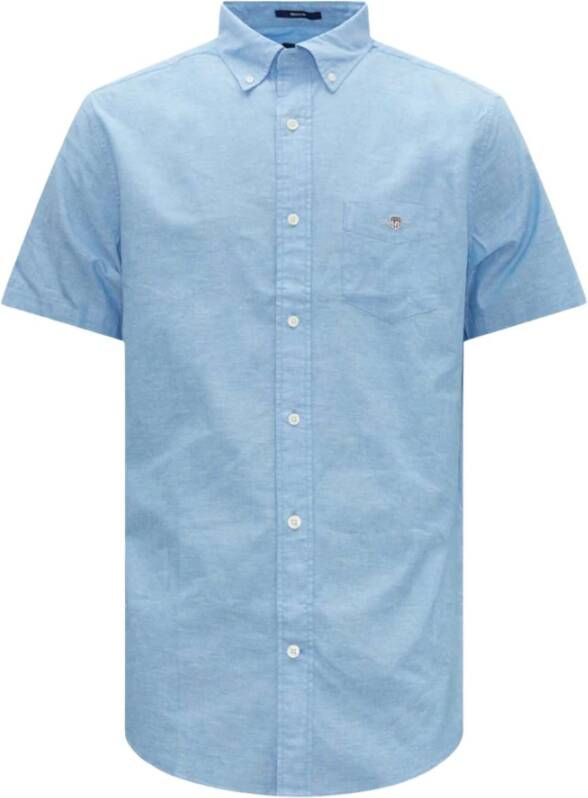 Gant Short Sleeve Overhemd Linnen Lichtblauw Blauw Heren