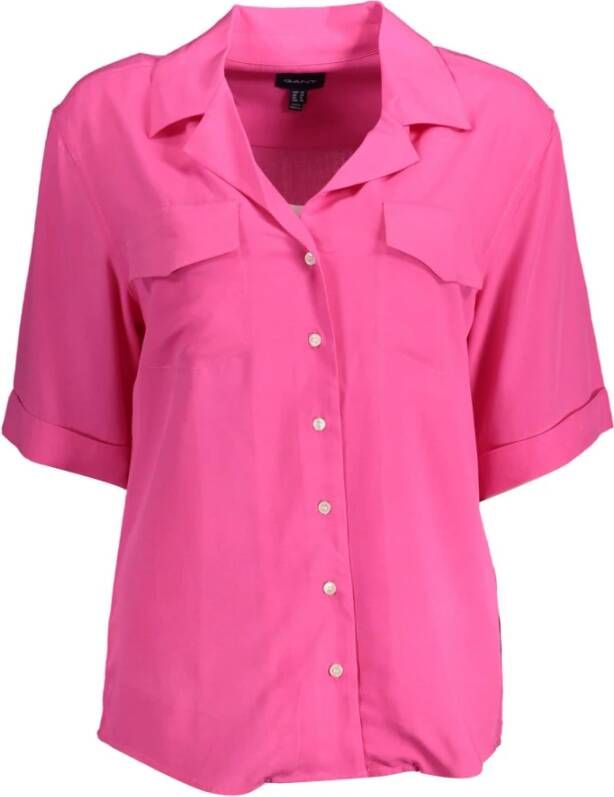 Gant Roze Overhemd met Korte Mouwen en Zakken Pink Dames