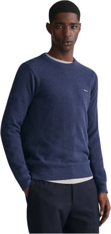 Gant Pique Sweater Blauw Heren