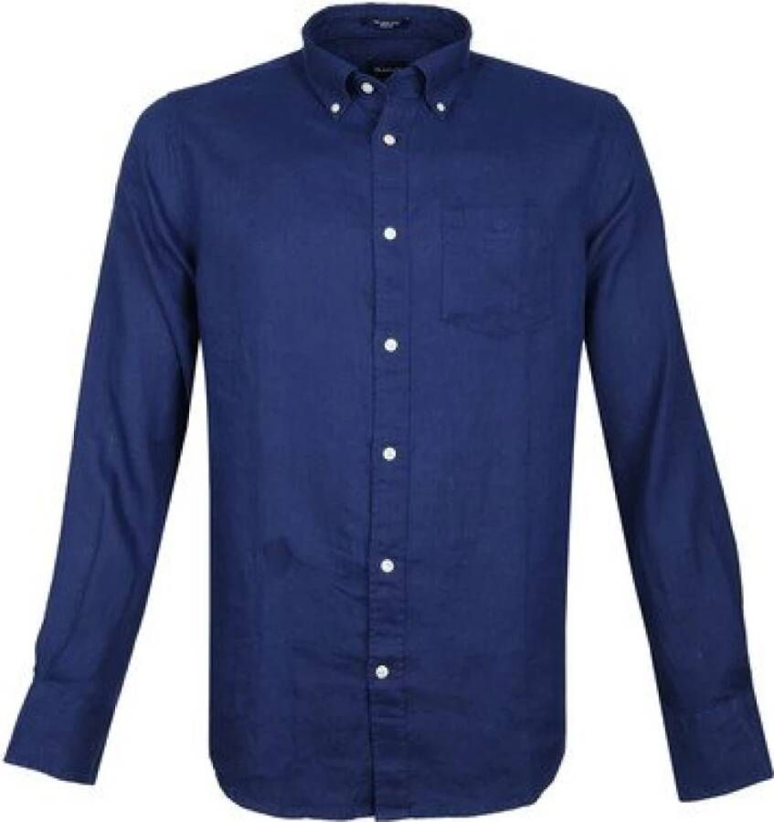 Gant Blauwe Linnen Slim Fit Overhemd met Borduursel Blue Dames