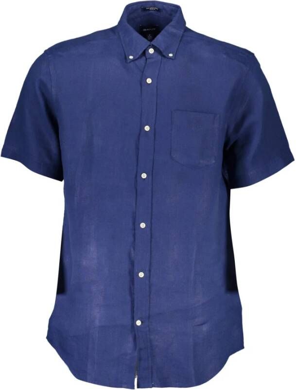 Gant Blauw Linnen Overhemd met Knoopsluiting Blue Heren