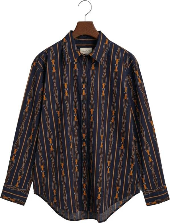 Gant Ruimvallende Rope Gestreepte Katoenen Voile Blouse Blue Dames