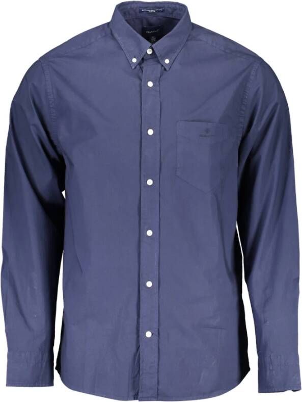 Gant Blauw Biologisch Katoenen Overhemd Klassieke Stijl Blue Heren