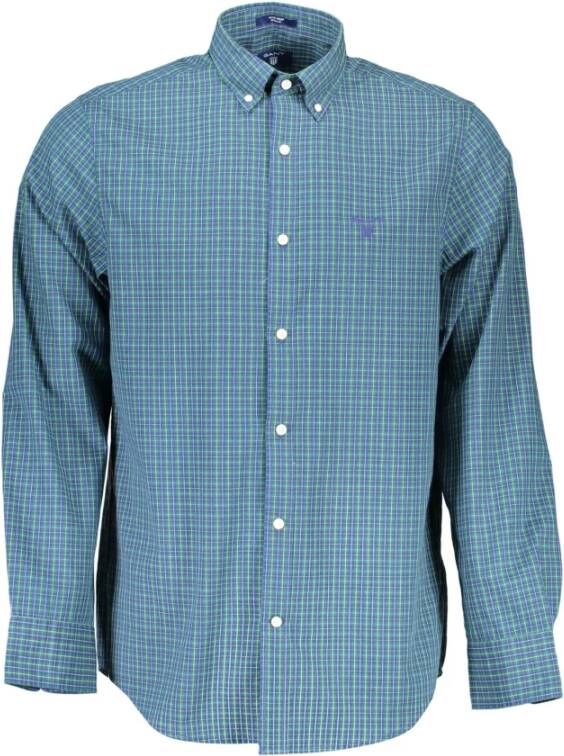 Gant Blauw Katoenen Overhemd Regular Fit Button Down Kraag Blauw Heren