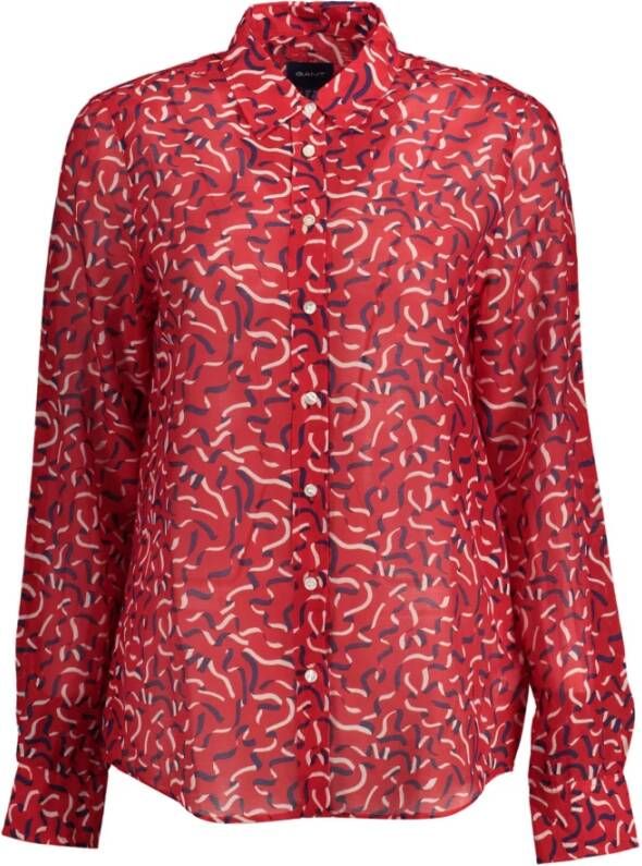 Gant Rode Italiaanse Kraag Lange Mouwen Blouse Red Dames