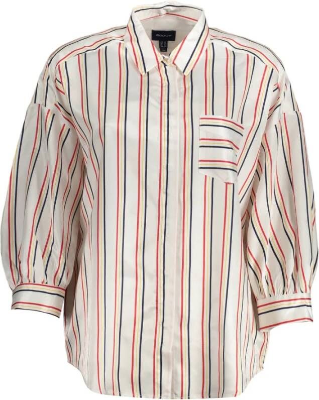 Gant Witte Viscose Overhemd met Italiaanse Kraag Multicolor Dames
