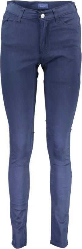 Gant Blauwe Damesbroek 5 Zakken Knoop Rits Logo Blue Dames