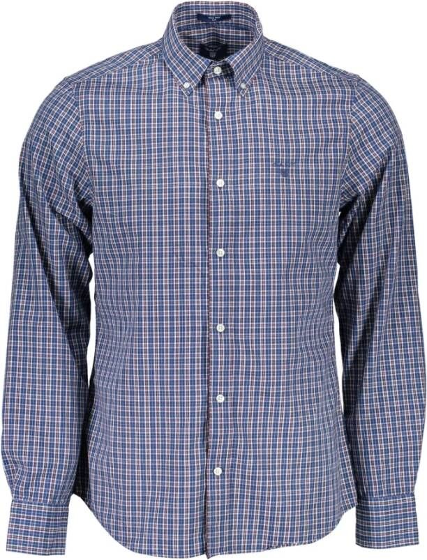 Gant Slim Fit Blauw Katoenen Overhemd met Button Down Kraag Blauw Heren