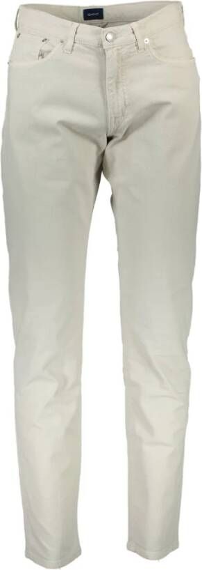 Gant Beige Herenbroek 5 Zakken Knoop Rits Logo Beige Heren
