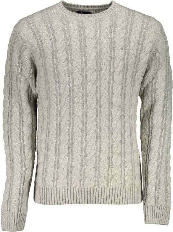 Gant Grijze Heren Trui Lange Mouw Ronde Hals Logo Gray Heren