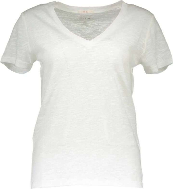 Gant Stijlvol Logo V-hals T-shirt Zomer Essential White Dames