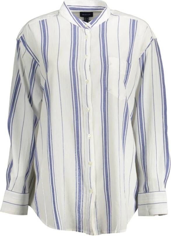 Gant Luxe Overhemd met Mandarin Kraag en Logo Detail Wit Dames